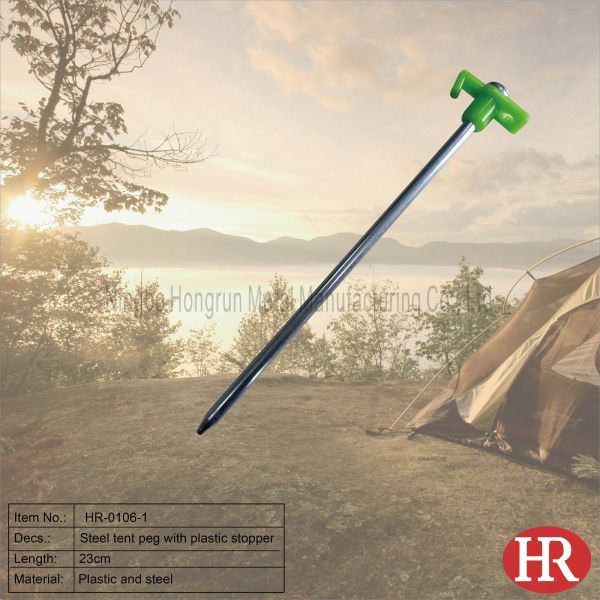 9 inch camping galvanized steel rock pegs with plastic stopper