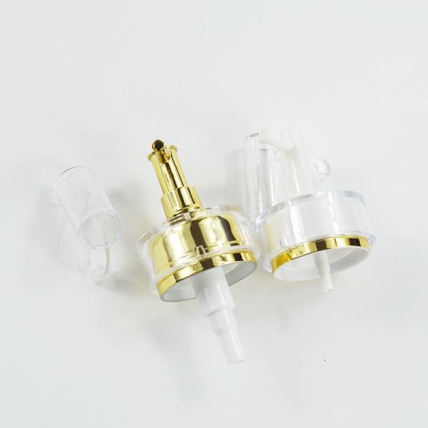Пластиковая крышка роскошная 24 мм УФ покрытие золотого цвета лосьон диспенсер насос для акриловой бутылки