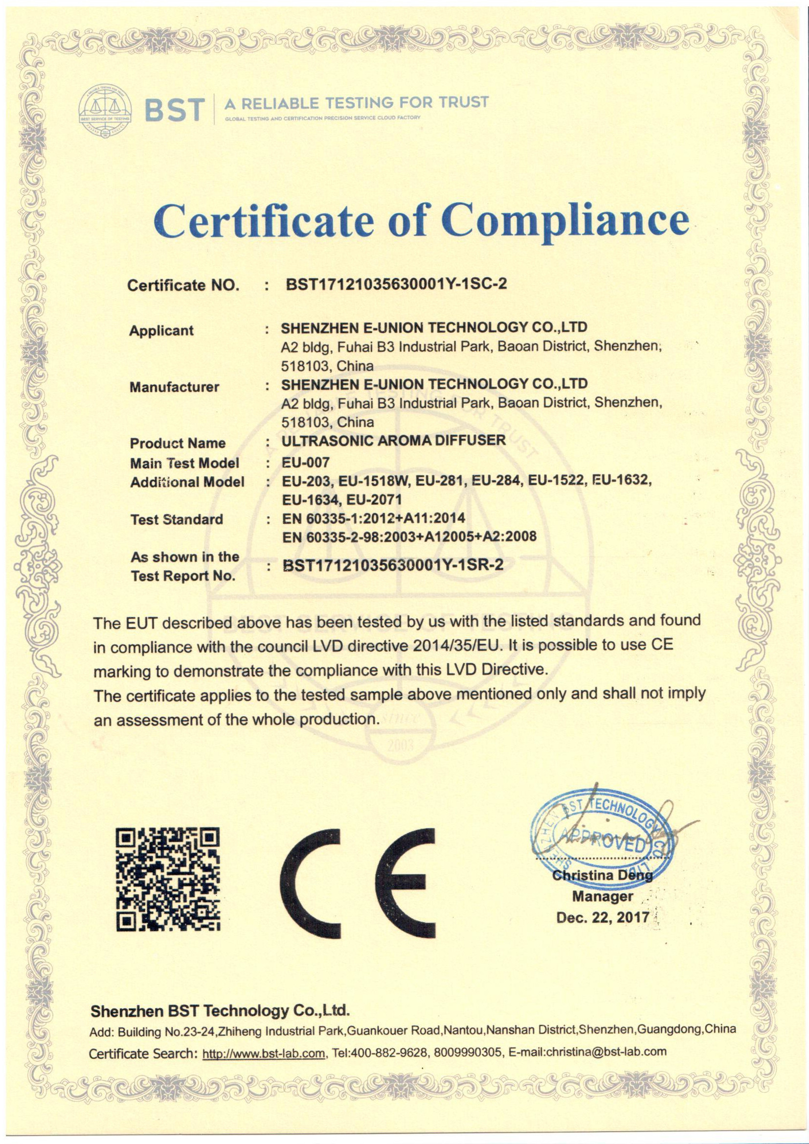 Shenzhen E-Union Technology Co., Ltd. Сертификации