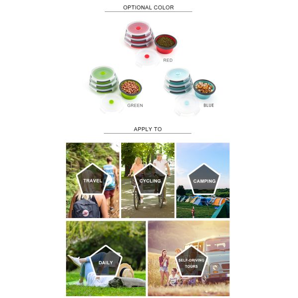 коробка для завтрака 350 складчатости силикона круга 4pcs 500 800 1200ML