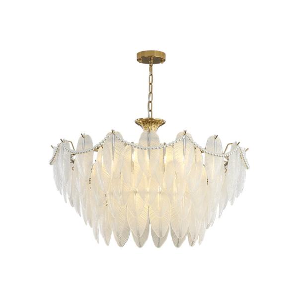 Modern Simple Pearl Feather Glass Chandelier Luxury Living Room Lamp Bedroom Dining Room White Chandelier(WHCY-253)