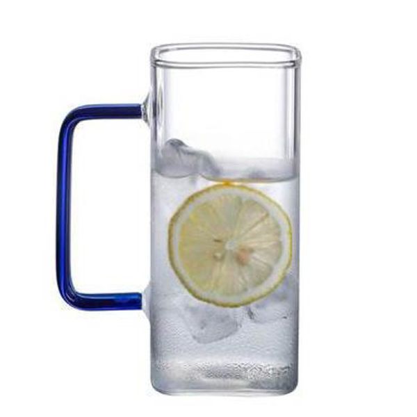Customized Heated Resistant Borosilicate Glass Cup Mug With Colored Handle