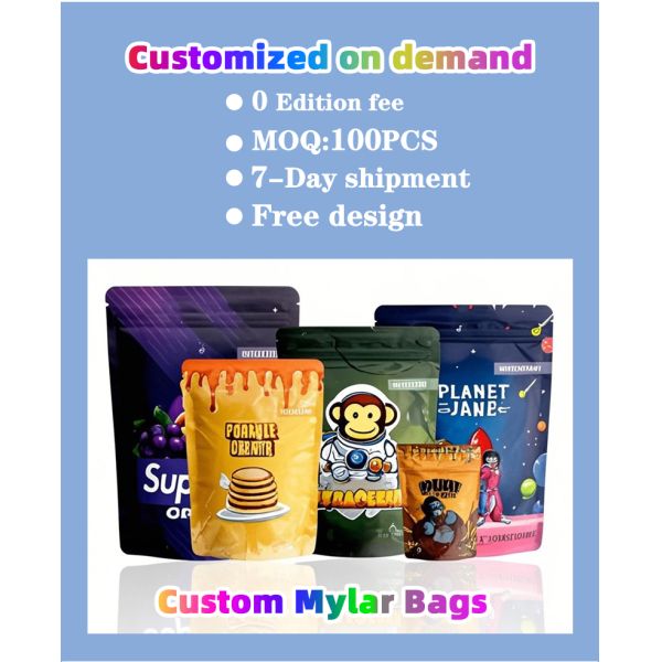 Wholesale Custom Printed Mylar Smell Proof 3.5g 7g 14g 28g Food Stand Up Pouch Zipper Plastic Laser Tereo 3.5g Bags With Window