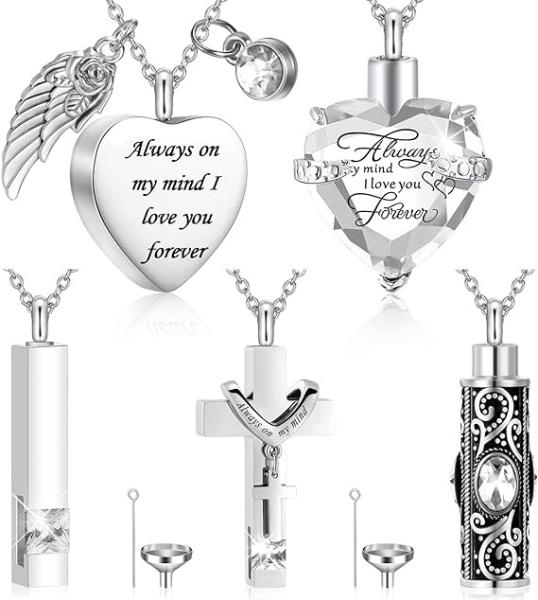 Urn Necklace For Ashes Keepsake Cremation Heart Cross Cubic Jewelry For Ashes Stainless Steel Memorial Locket Ashes