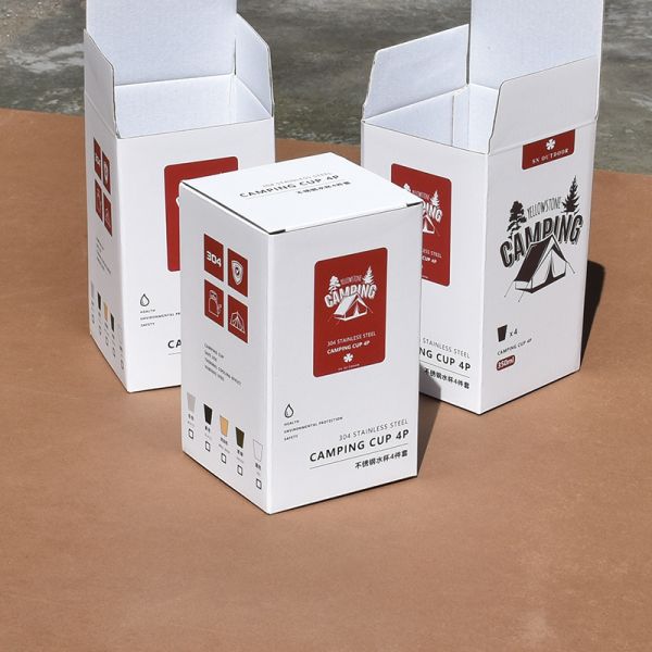 Caja de embalaje corrugada para vasos de agua de acero inoxidable personalizable con logotipo y estampado en caliente para acampar al aire libre