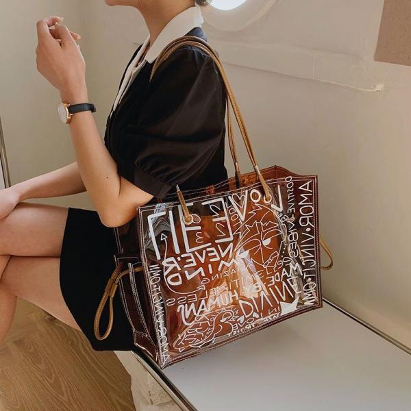 Transparent Large Bag Women  New Trendy Fashion Women'S Bag Summer Large-Capacity Tote Bag All-Match Jelly Shoulder Bag