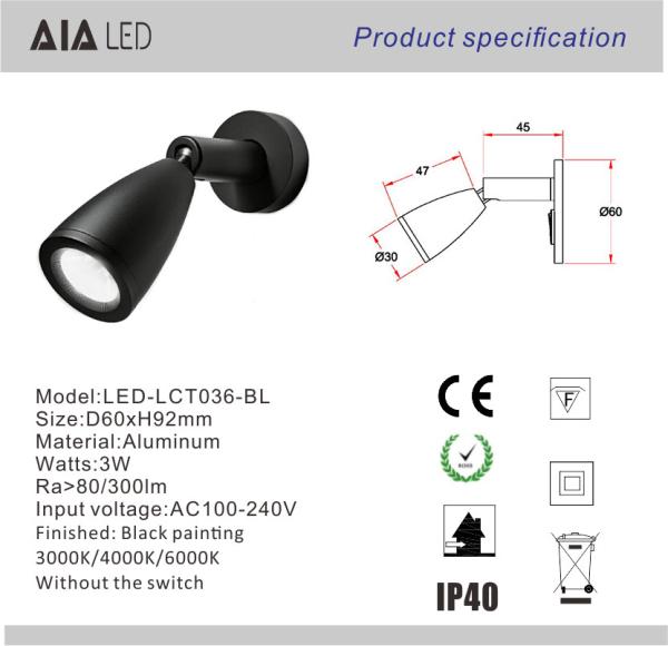 Interior top quality modern design 3W bedroom led wall lighting foldable wall light for bedside for villa