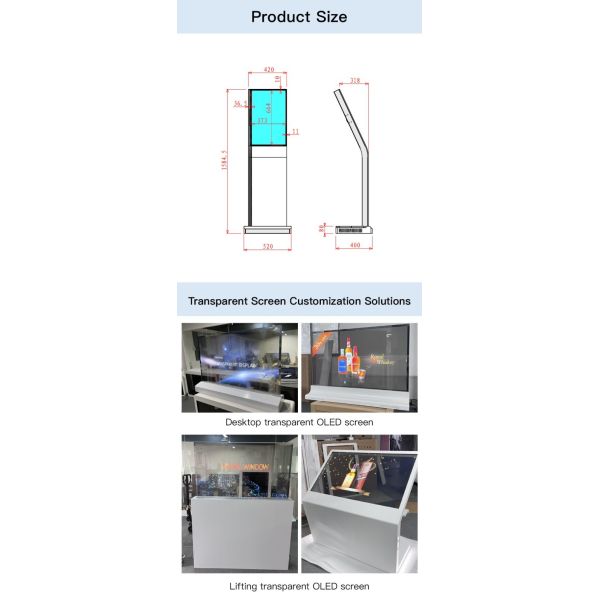 30 inch Vertical Self-luminous OLED LG Transparent Screen TV Advertising Display with PCAP Touch Screen