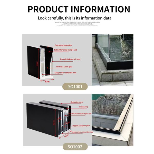 Алюминиевый стеклянный забор защищенный канал идеально подходит для 10-17 мм стекла и внутреннего или наружного