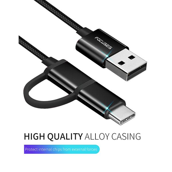 Nylon Braided 2 In 1 Charging Cable 3m OEM Type C USB 2.0 Cable