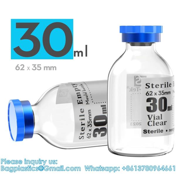 Sterile Empty Vials With Self Healing Injection Port, With Flip Off Aluminum Cap,Sterile Package (30ml,10)