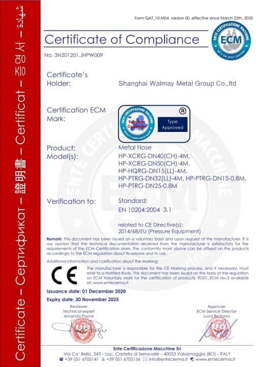 Shanghai Walmay Metal Group Co., Itd Сертификации