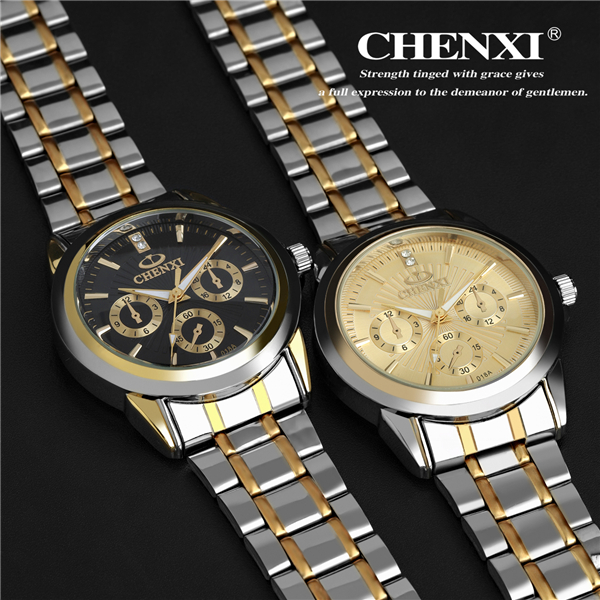 2015 New Fashion Two Tone Color Gold 005D7D Japan Quartz Movt Stainless Steel Watches Man