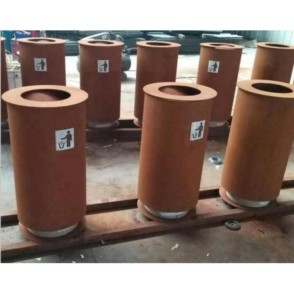 Outdoor Rusty Looks Ashtray Dustbin Corten Metal Litter Bin For Street Furniture