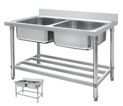 Heavy Duty Raised Edges 500mm Stainless Steel Double Sink