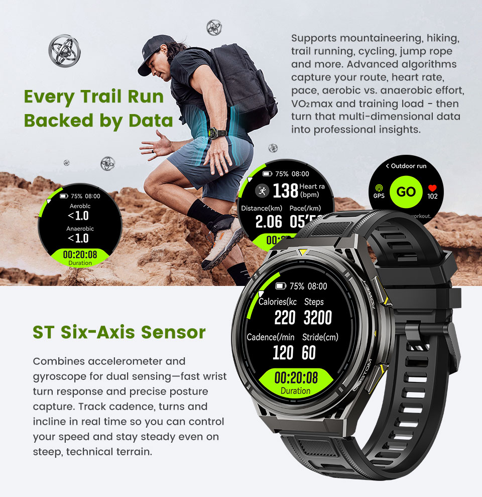 SHUANXIANG Smart Watch X2 PRO 5 ATM Waterproof HD AMOLED Display Barometer Altimeter Compass Heart Rate Monitor 100+ Fitness