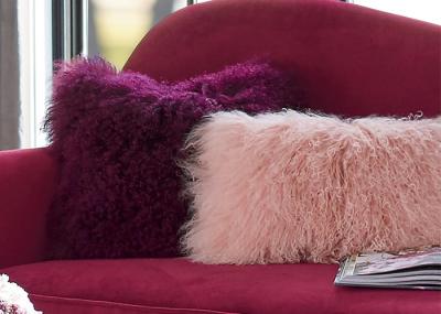 Mongolian Lamb Fur Pillows , Lumbar Mongolian Tibetan Sheepskin Pillows