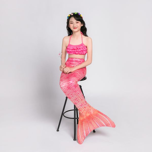 Shiny Fish Scale Texture Mermaid Tails For Swimming , Reinforced Tips Bikini Swimsuit Set