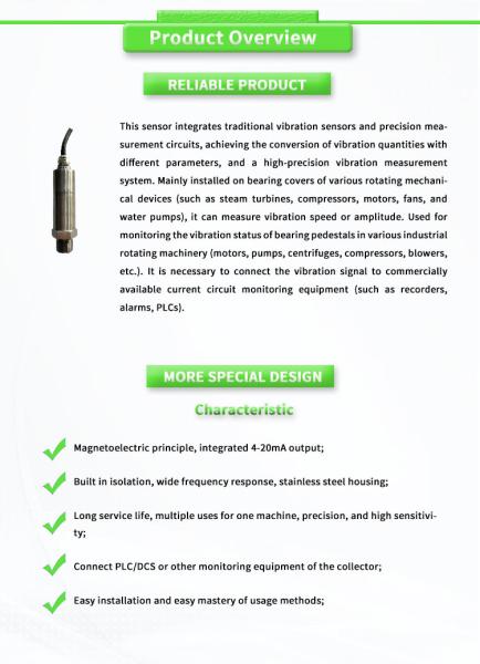 Maximum Vibration 2000g UNIVO Electric Motor Vibration Sensors for Rotating Machinery