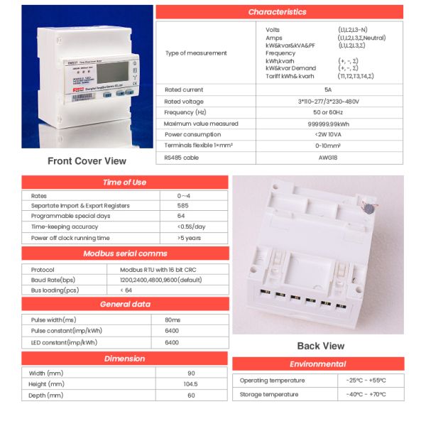 90*104.5*60 Large Clear Backlight Display AC Static Electric Energy Meter Counter OEM