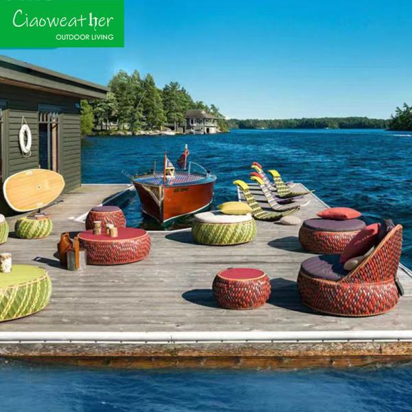 Restaurant Outdoor Wicker Furniture Metal Aluminum Lounge Chair for Comfortable Seating in Garden
