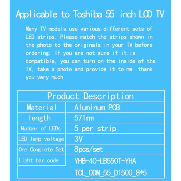 55 Toshiba Tv Backlight Для YHB-4C-LB550T-YHA 55L26CMC 55L2600C LVF550CSDX 55U3600C 55U36EBC