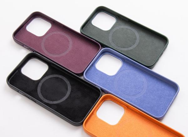 15 Pro Max Azul Funda de Couro Real com Botões de Metal Magnéticos e Card Flip Lanyard