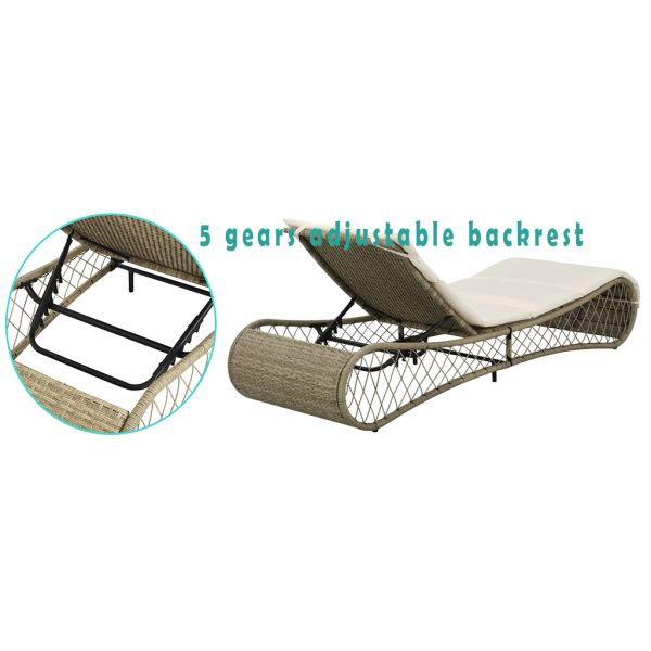 New Original Outside Sun Bed Lounger White Cushion Poly Rattan Gray Pool Chaise Lounge