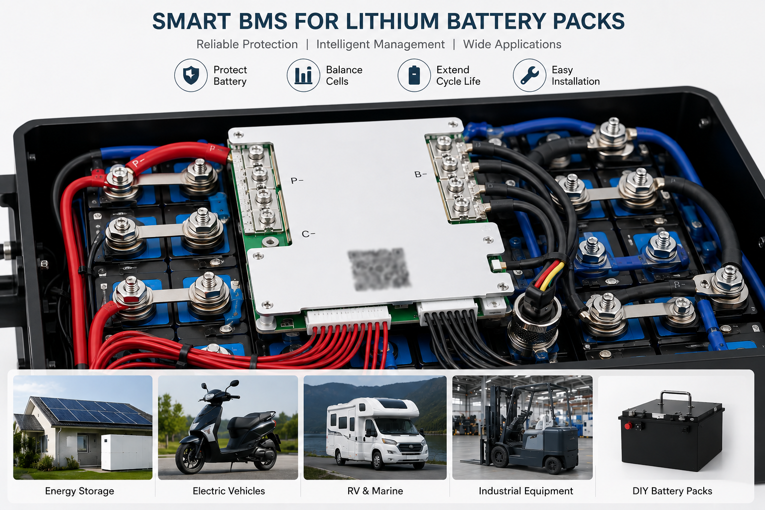 B2A8S20P Lithium‑ion Battery BMS Board 4S 8S 200A JK‑Smart BMS 100 Amp 12V 24V 48V JBD Smart JK BMS LiFePO4