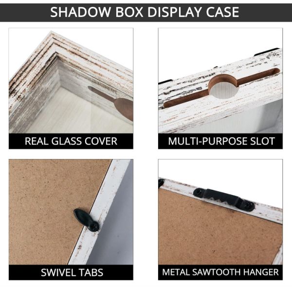 Best Selling Rustic White 8x8 Wood Display Case Shadow Box Frame Bulk Wholesale With Hd Glass