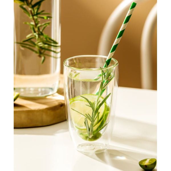 Insulated 455ml Double Wall Drinking Glass Coffee Cups 16 Ounce Mouth Blown