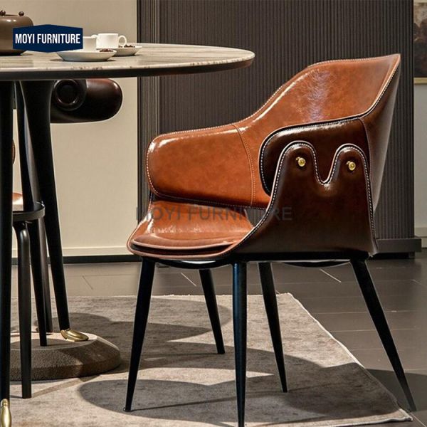 Italian Designer Luxury Dining Room Furniture Set Saddle Leather Fabric High Back Dining Chair for Restaurant