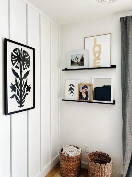 Parede flutuante de esquina redonda prateleira de metal revestida em pó de display rack para decoração de parede em casa