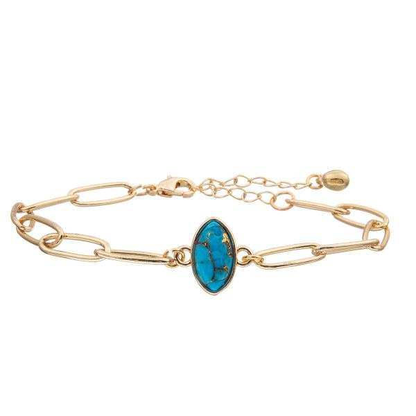 Браслет Bangle звена цепи PaperClip установил с бирюзой покрытой золотом граненной