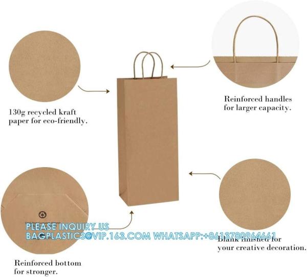 Kraft Paper Bags, 5.4X3.3X13 Recyclable Brown Wine Bags Paper Gift Bags Retail Bags Shipping Bags With Handles Bulk