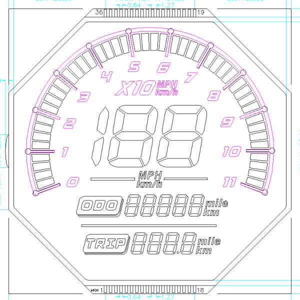 Custom Irregularly Shaped HTN Display Screen For Motorcycles 6 O'CLOCK 7 Segment Lcd Glass Panels