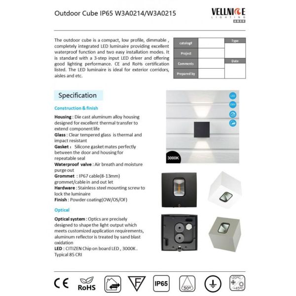 IP65 6Watt Up And Down Led Outdoot Wall Lights With 3- Step Dimmable Driver