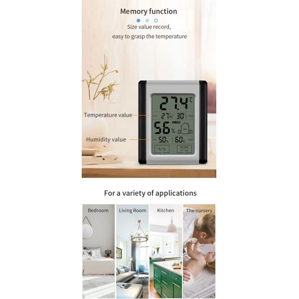 DTH-124 Digital Hygrometer Temperature Sensor 24H Max/Min Record Display Humidity Meter Indoor Room Thermometer Hygrometer