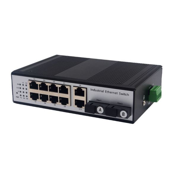 DIN Rail Industrial Gigabit PoE Switch 8 Port 2 Uplink RJ45 2 SC Fiber Ports