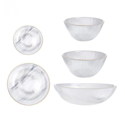 Bacias de salada de vidro transparentes da listra vertical do agregado familiar