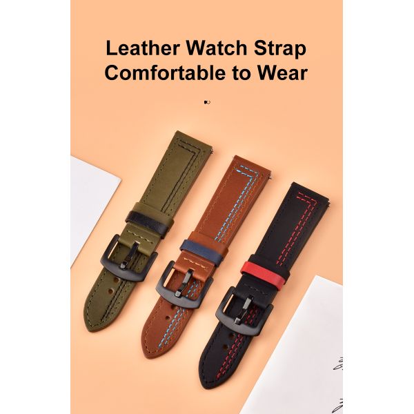 Italian Genuine Leather Watch Strap With Colorful Stitching