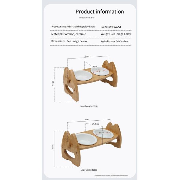 Bamboo Ceramic Bowl Cat Food Rack With Adjustable Height Double Pet Bowl Pet Supplies