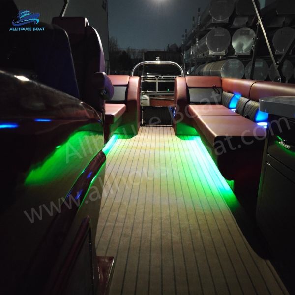 Aluminum Hull Material Fiberglass Pontoon Boat with 2.3m*8.2m Size and Bimini Top for Comfortable Water Adventures