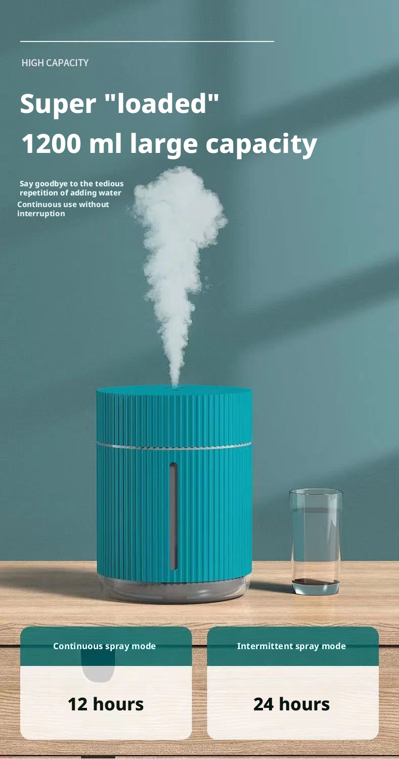 Tabletop Design Ultrasonic Air Humidifier 1200ml Capacity With Color Changing LED Lights