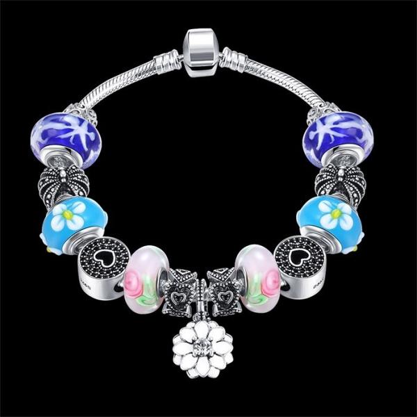 SJ New Arrival Jewelry SJPDRH051 Sakura Pendant Love Heart Round Colorful Charming Glaze Beads Bracelet as Gift for Girl