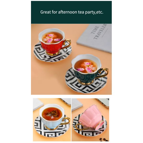 240ml Ceramic Gold Rim Porcelain Turkish Coffee Cups Tea Set Of 6