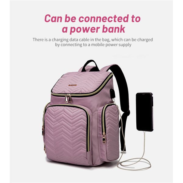 Embroidered Diaper Bag Backpack With USB