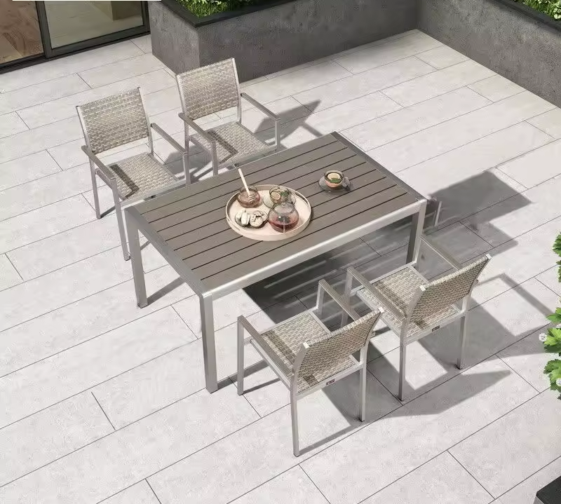 Aluminum Alloy PE Wicker Outdoor Dining Table Outdoor Dining Furniture