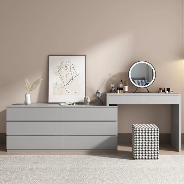 Customized Fabric Leather Wooden Vanity Table Unit Bedroom Nightstand Mirrored Makeup Table
