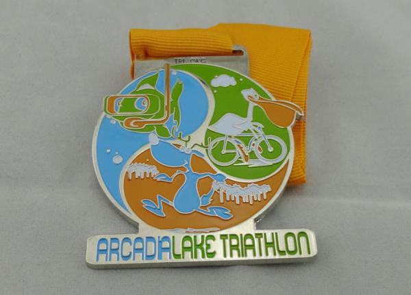Arcada Lake Triathlon Ribbon Medals , Half Marathon Medal With Short Ribbon